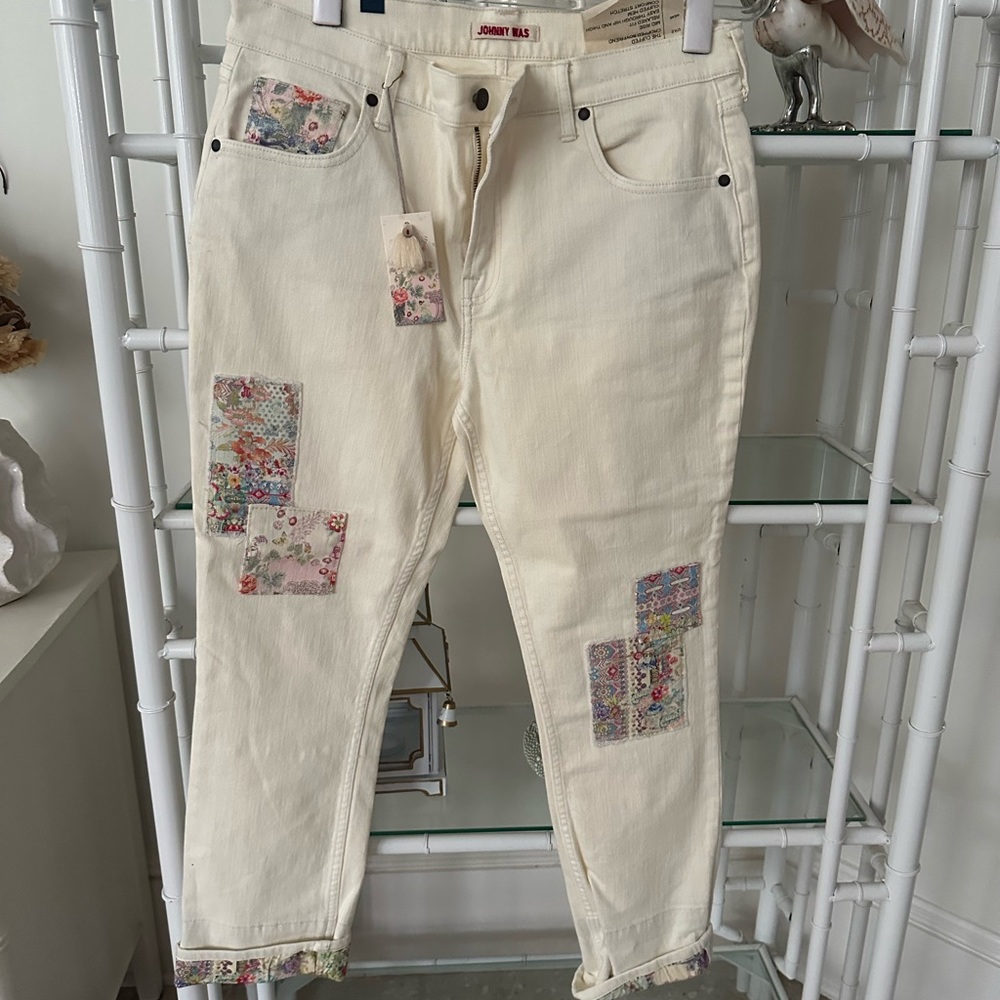 NWT CREAM FREE PEOPLE Denim patchwork jeans
